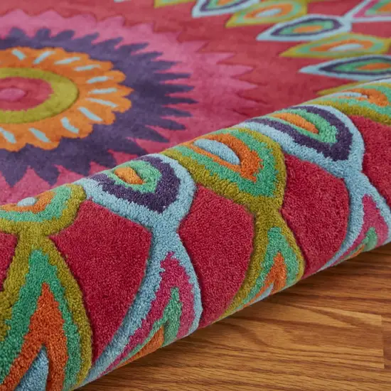 Round Pink Floral Edged Area Rug Photo 7