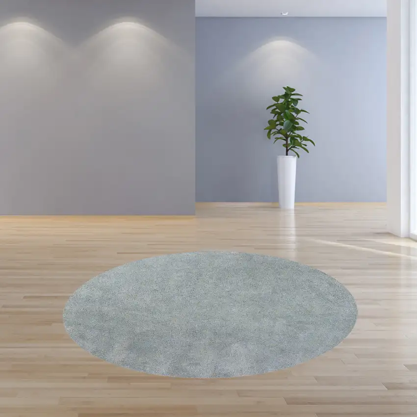 Round  Polyester Blue Heather Area Rug Photo 6