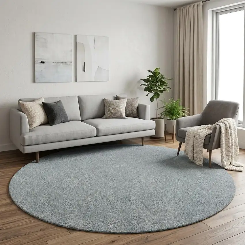 8' Blue Hand Woven Round Rug Photo 1