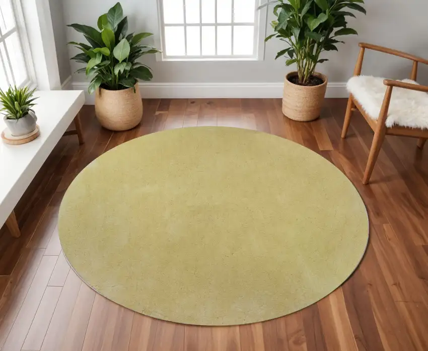 6' Canary Yellow Hand Woven Round Rug Photo 2