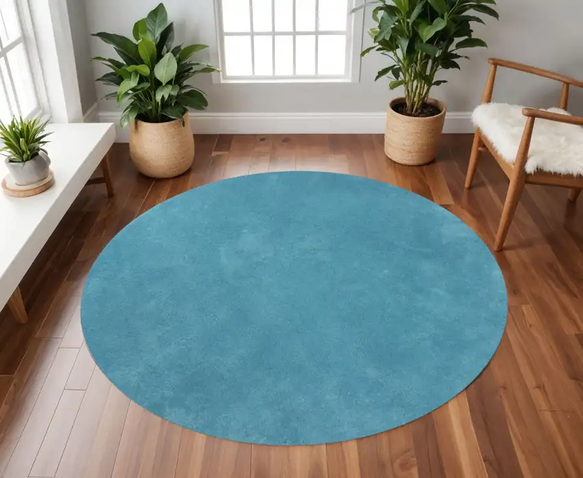 8' Blue Hand Woven Round Rug Photo 1