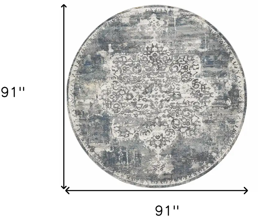 7' Round Polyester Ivory Area Rug Photo 3