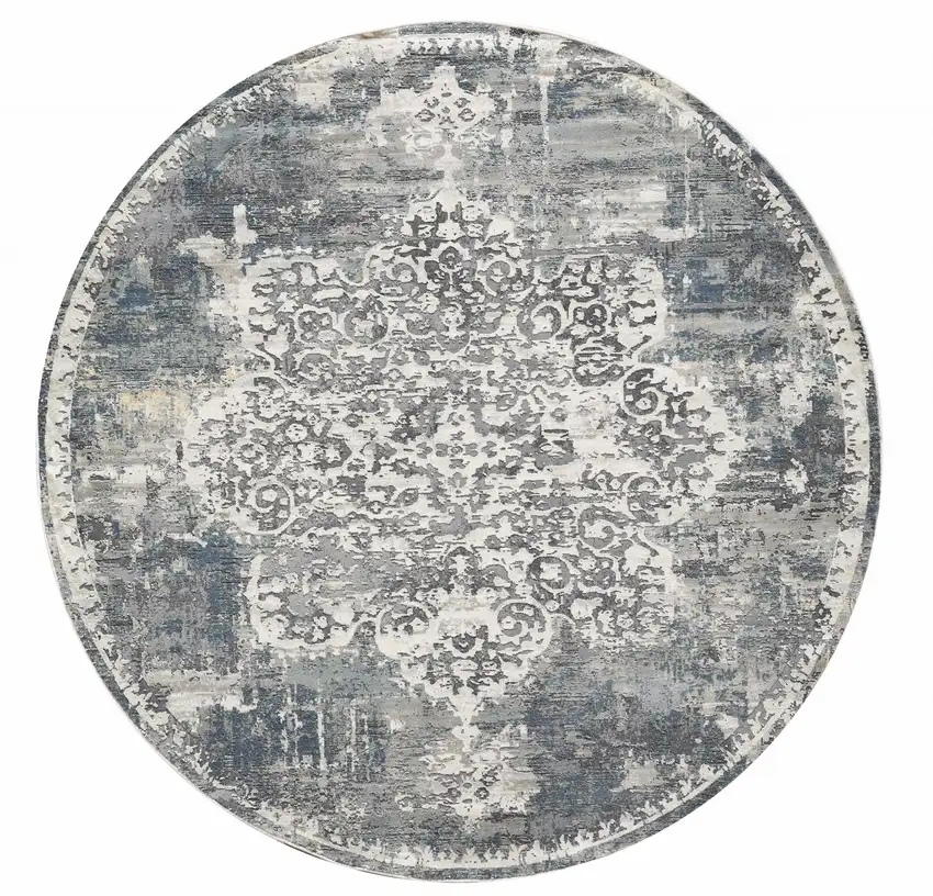 Round Polyester Ivory Area Rug Photo 1