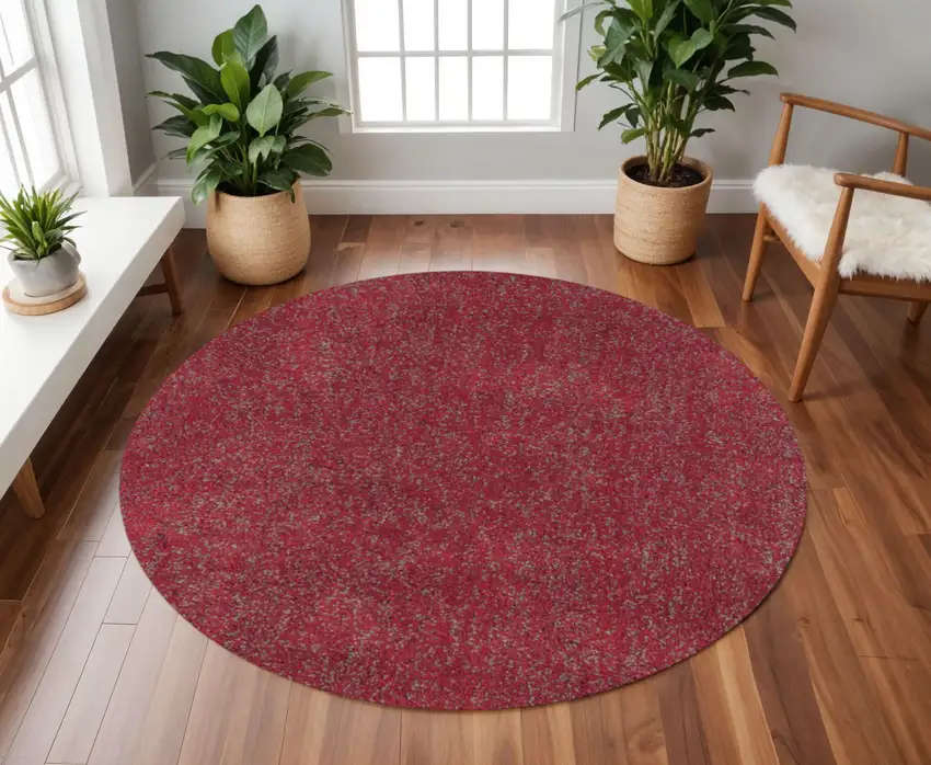 8' Red Hand Woven Round Rug Photo 1