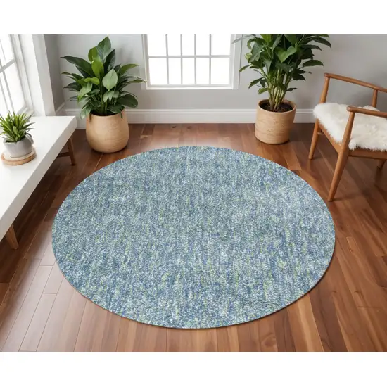 8' Blue And White Abstract Hand Woven Round Rug Photo 1