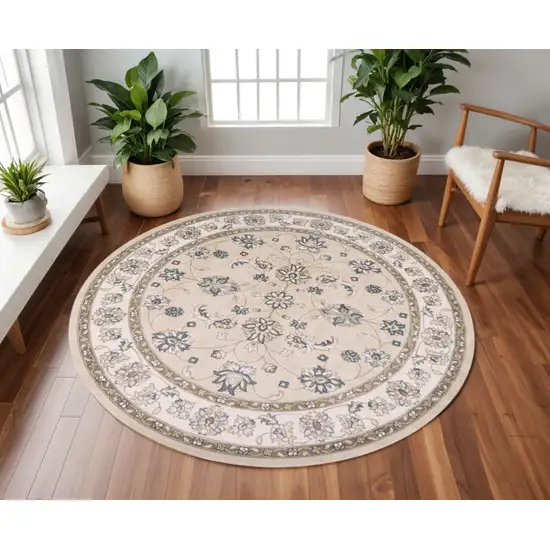 8' Beige And Ivory Floral Medallion Round Rug Photo 1