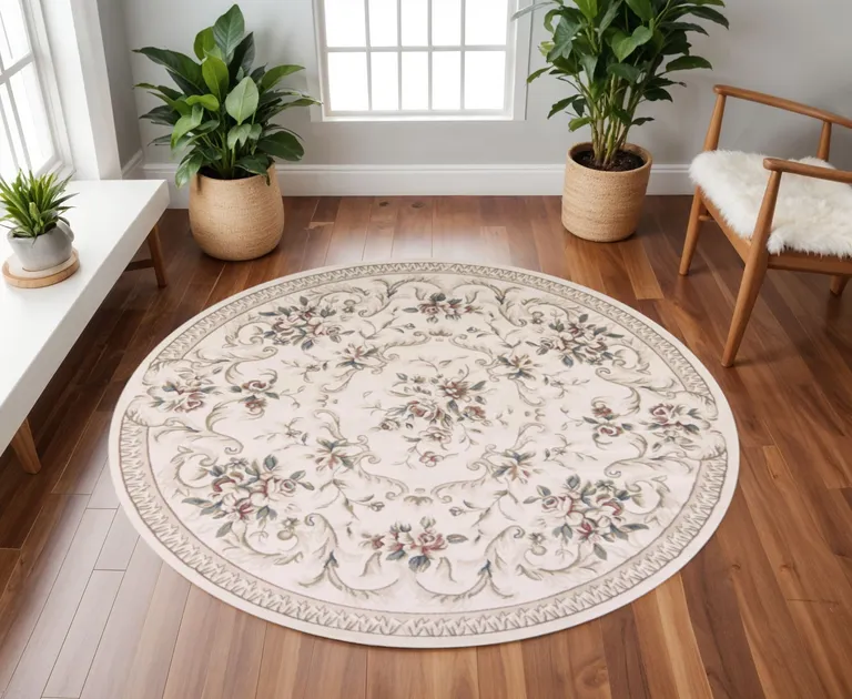 Round Polypropylene Ivory Area Rug Photo 2