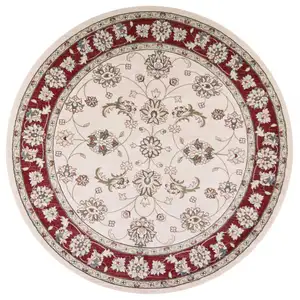 Photo of Round  Polypropylene Ivory or Red Area Rug