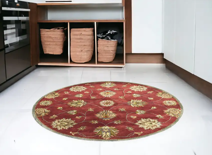 Red Floral Vine Wool Indoor Area Rug Photo 1