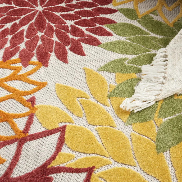 Round Red Tropical Indoor Outdoor Area Rug Photo 4