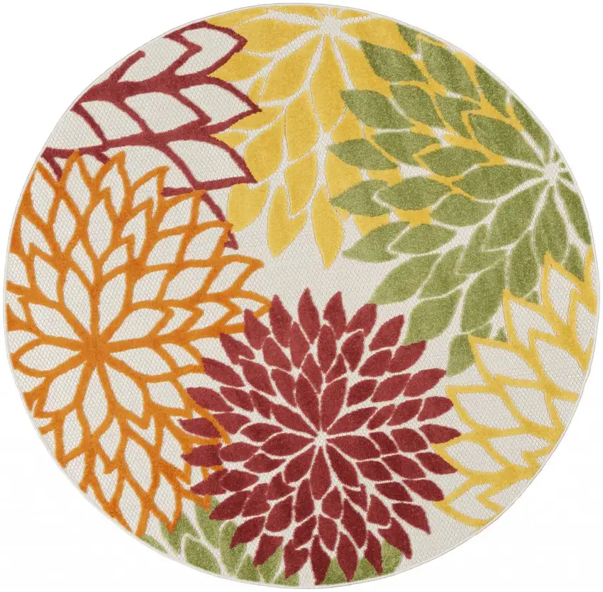 Round Red Tropical Indoor Outdoor Area Rug Photo 12