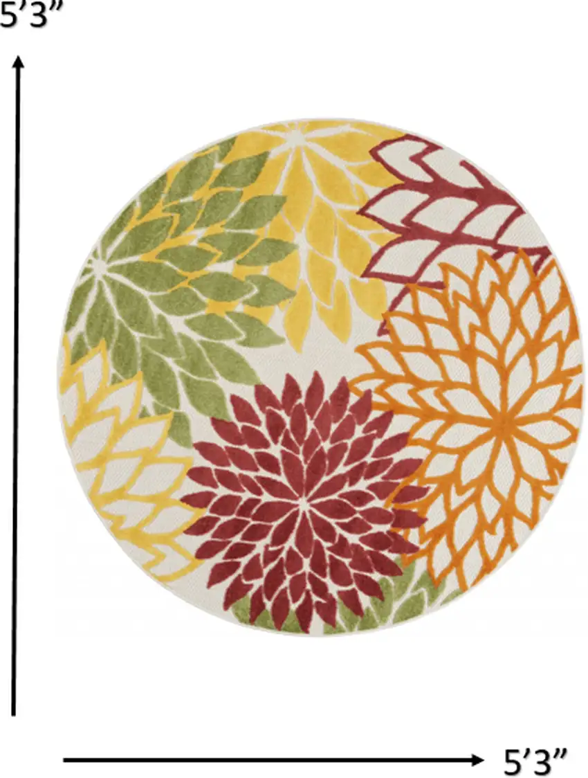 Round Red Tropical Indoor Outdoor Area Rug Photo 7