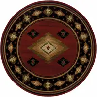 Photo of Round Red and Beige Ikat Pattern Area Rug