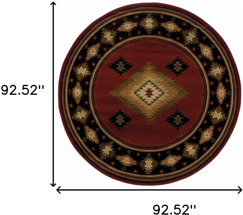Round Red and Beige Ikat Pattern Area Rug Photo 5