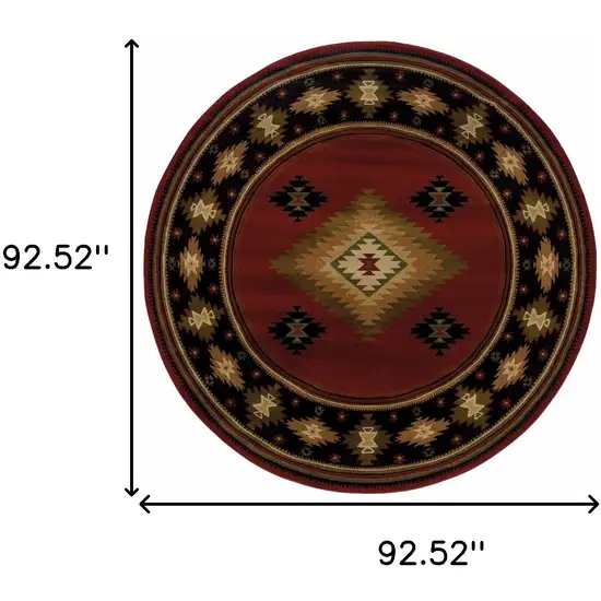 Round Red and Beige Ikat Pattern Area Rug Photo 5