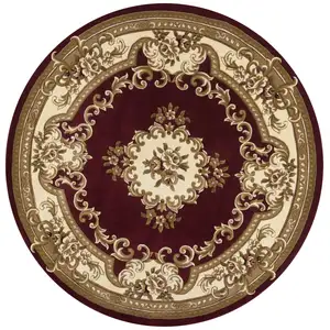 Photo of Round Red or Ivory Floral Bordered Indoor Area Rug