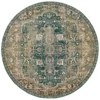 Photo of Round Sand and Blue Distressed Indoor Area Rug