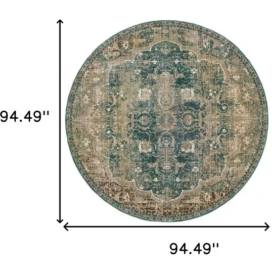 Round Sand and Blue Distressed Indoor Area Rug Photo 5