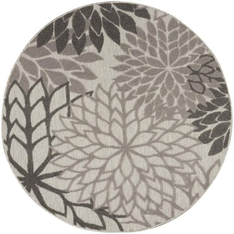 Round Silver and Gray Indoor Outdoor Area Rug Photo 4