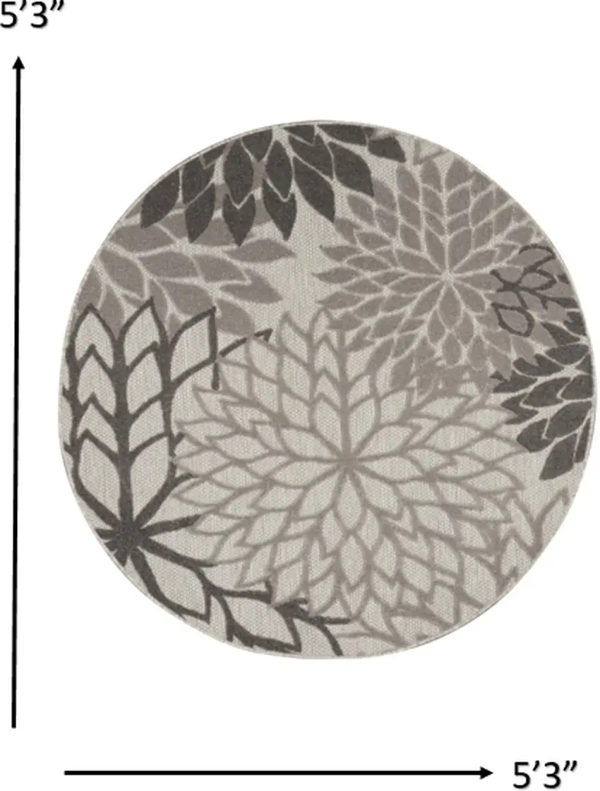Round Silver and Gray Indoor Outdoor Area Rug Photo 4