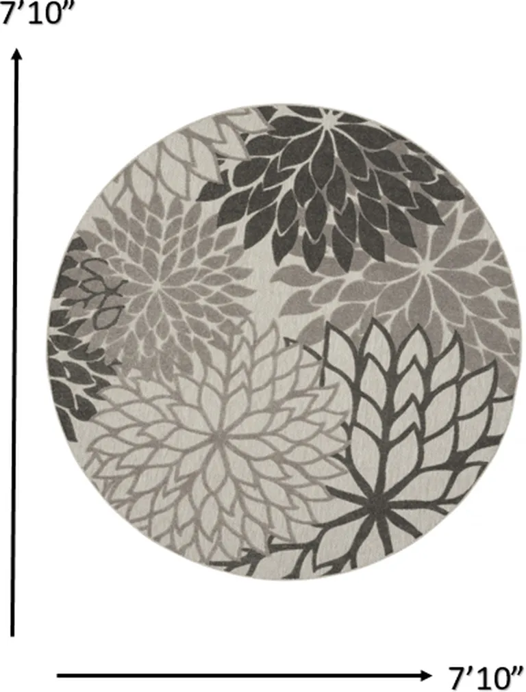 Round Silver and Gray Indoor Outdoor Area Rug Photo 5
