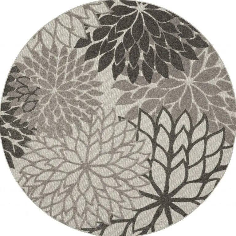 Round Silver and Gray Indoor Outdoor Area Rug Photo 3