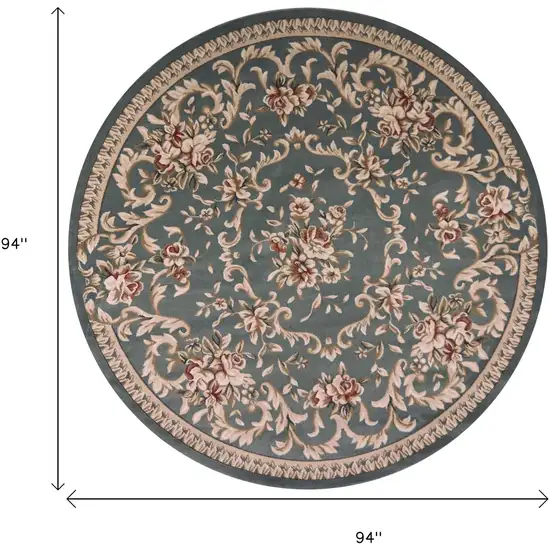 8' Slate Blue Red And Ivory Floral Medallion Round Rug Photo 3