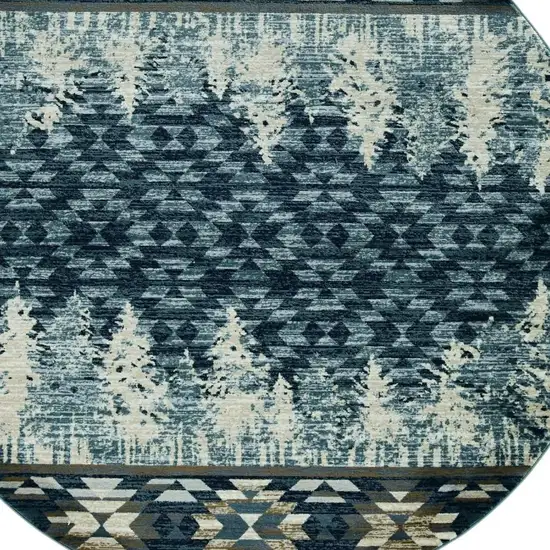 8' Slate Blue And Ivory Southwestern Round Rug Photo 4