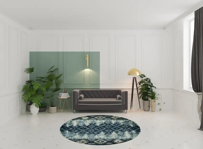 Round Slate Blue Winter Pine Trees Indoor Area Rug Photo 2
