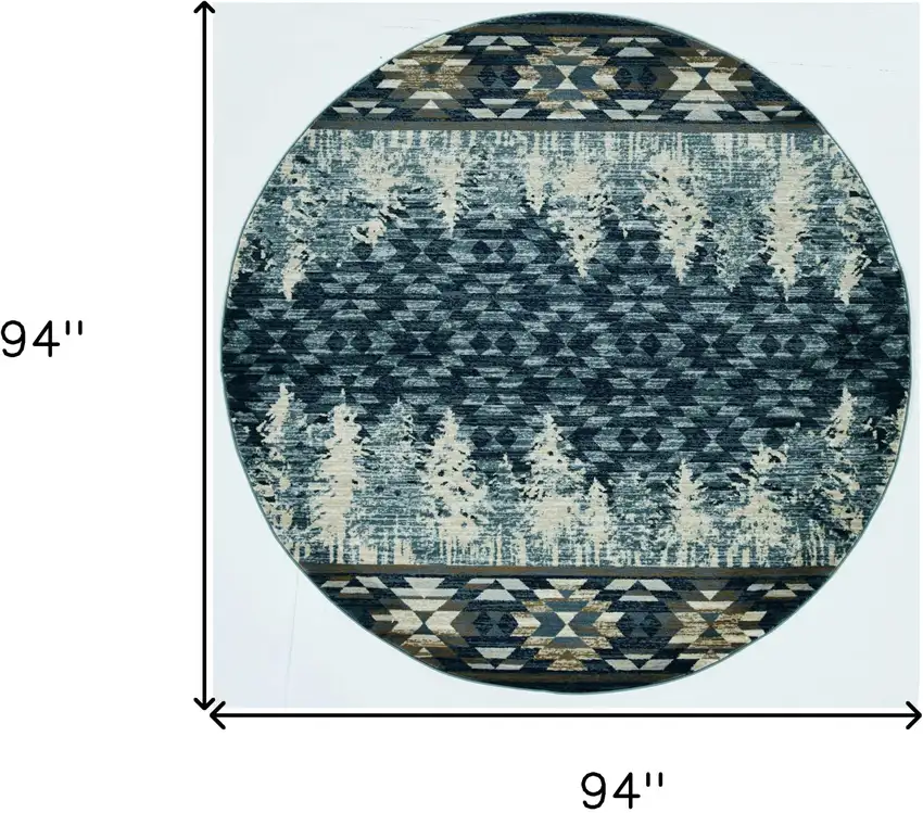 Round Slate Blue Winter Pine Trees Indoor Area Rug Photo 3