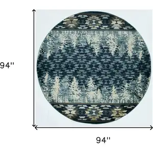 Photo of Round Slate Blue Winter Pine Trees Indoor Area Rug