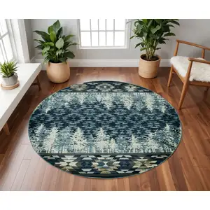 Photo of Round Slate Blue Winter Pine Trees Indoor Area Rug