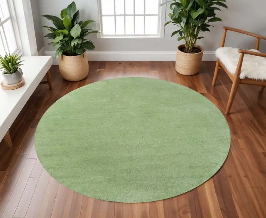 6' Green Shag Hand Woven Round Rug Photo 1