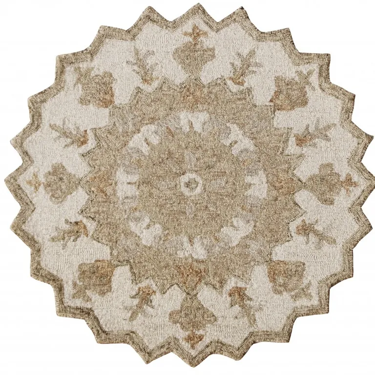 Round Tan Retro Modern Medallion Area Rug Photo 4