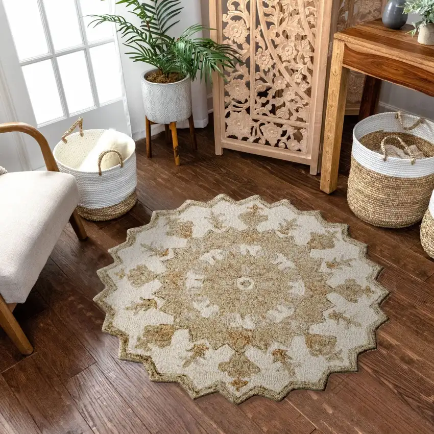 Tan Retro Modern Medallion Area Rug Photo 7