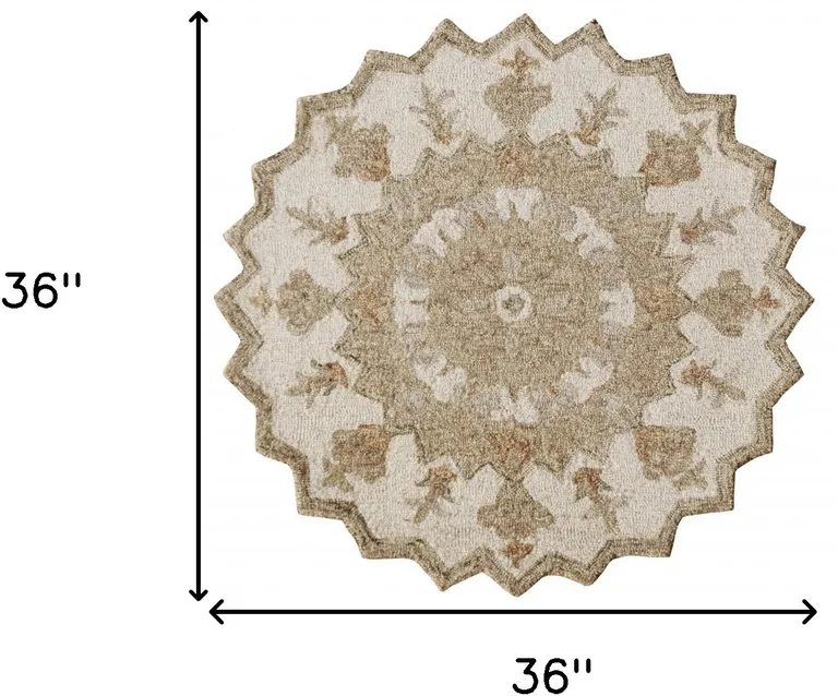 Round Tan Retro Modern Medallion Area Rug Photo 3