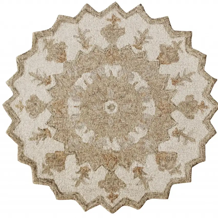 Round Tan Retro Modern Medallion Area Rug Photo 10