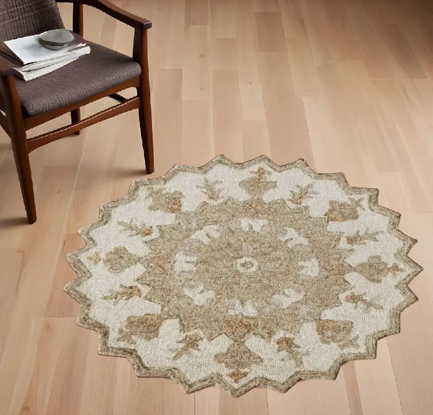 Tan Retro Modern Medallion Area Rug Photo 1