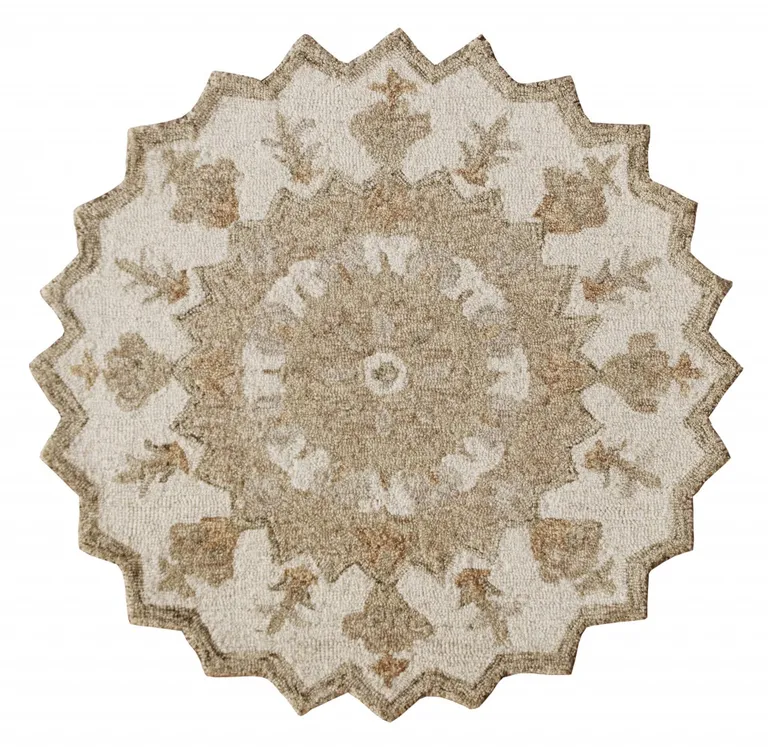 Round Tan Retro Modern Medallion Area Rug Photo 2