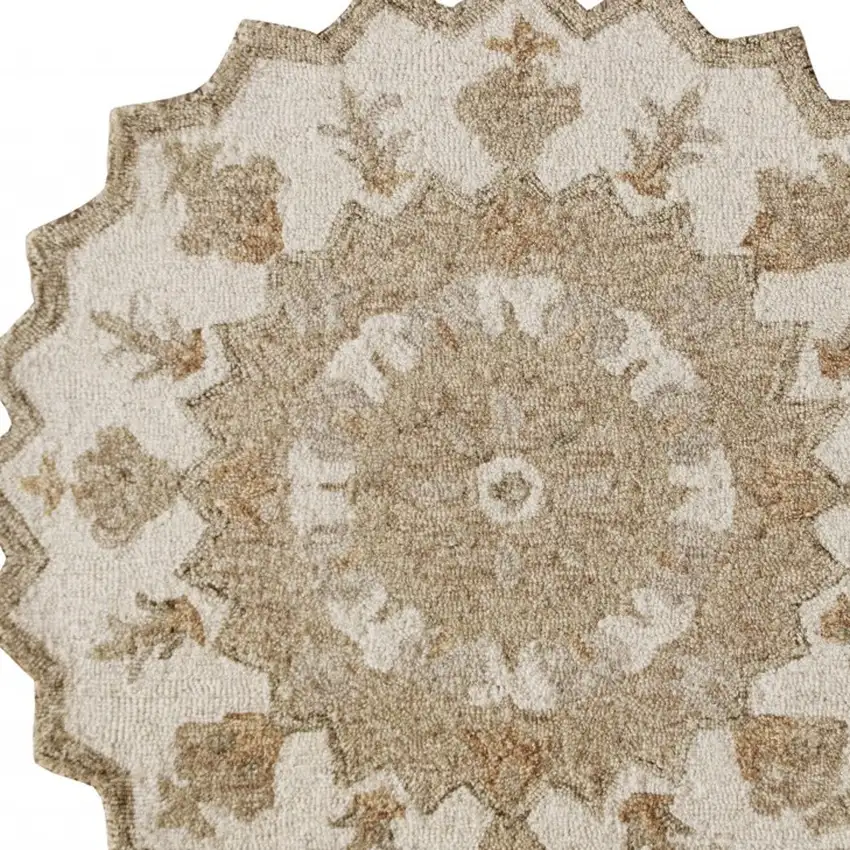 Round Tan Retro Modern Medallion Area Rug Photo 9
