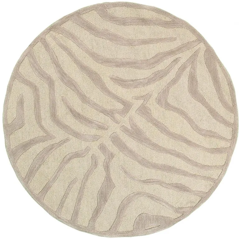 Round Taupe Zebra Pattern Area Rug Photo 4