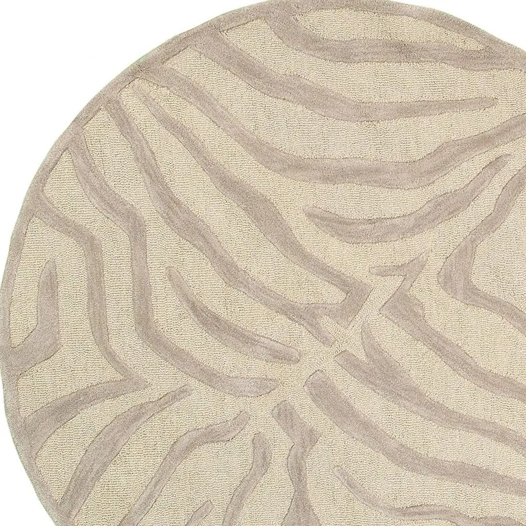 Round Taupe Zebra Pattern Area Rug Photo 5
