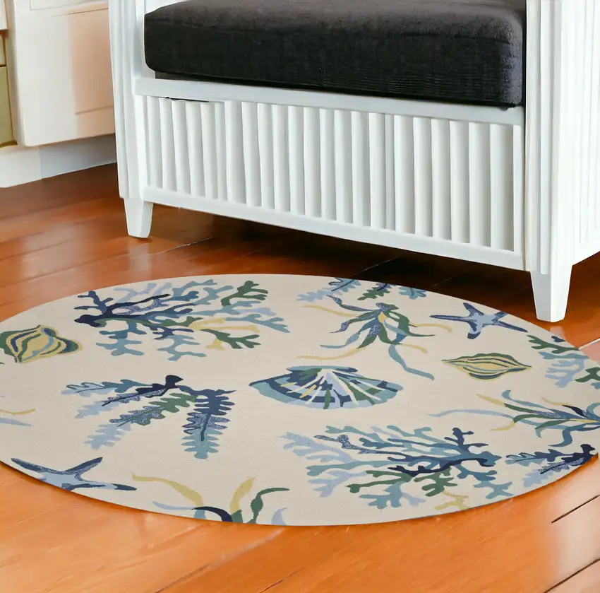 Uv Treated Polypropylene Ivory Or Blue Area Rug Photo 1