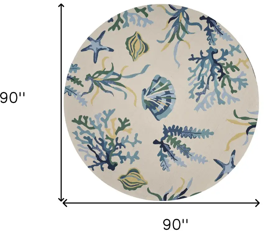 Round UV treated Polypropylene Ivory or Blue Area Rug Photo 6