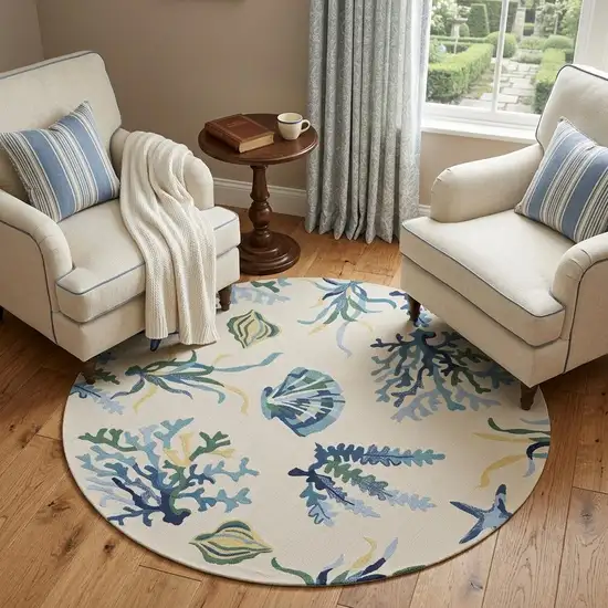 Uv Treated Polypropylene Ivory Or Blue Area Rug Photo 1