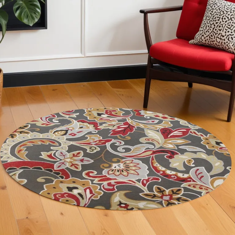Round UV treated Polypropylene Taupe Area Rug Photo 4