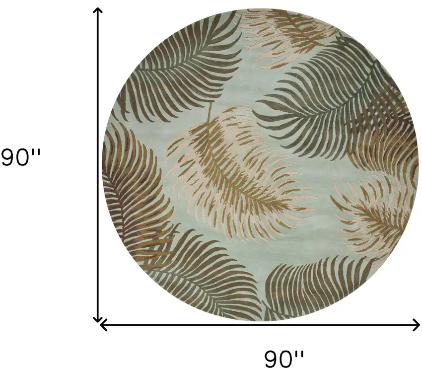 Round Wool Aqua Area Rug Photo 6