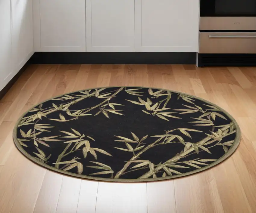 5' Black Round Wool Hand Tufted Area Rug Photo 1