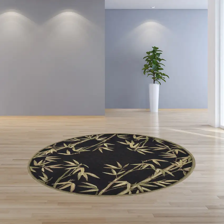 Round  Wool Black Area Rug Photo 4