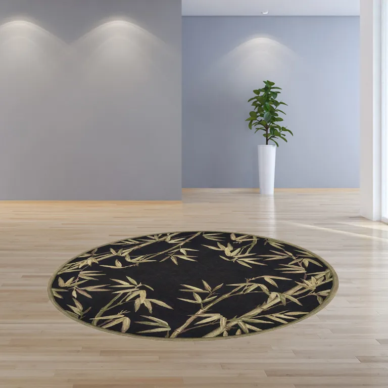 Round  Wool Black Area Rug Photo 4